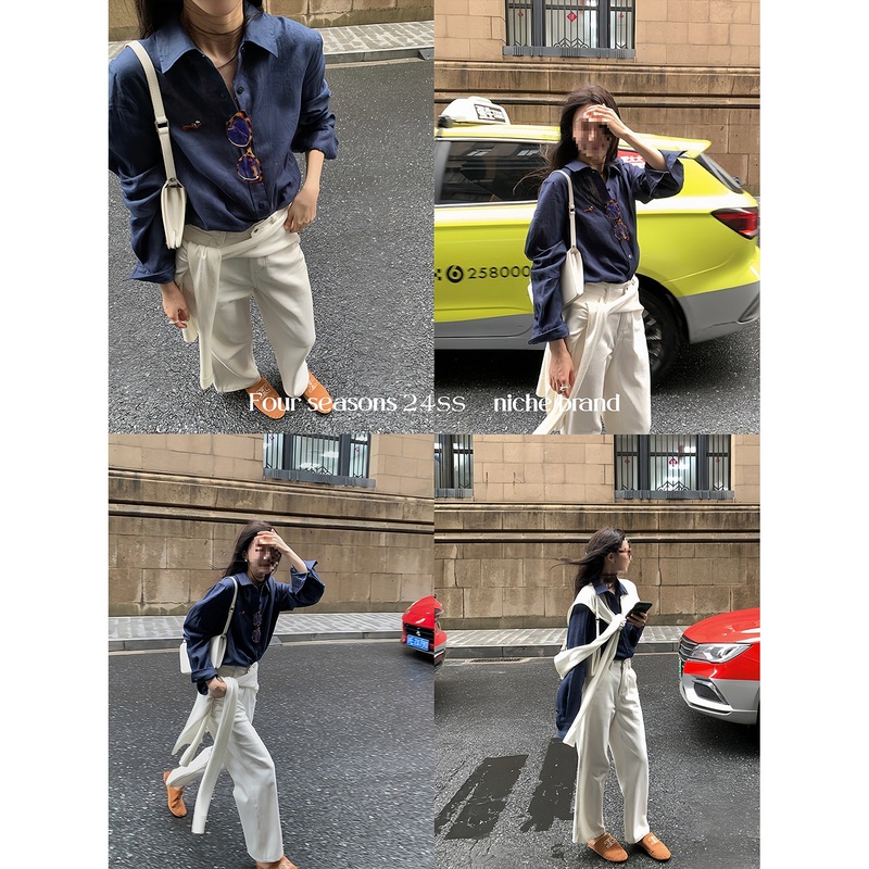Ouyang embroidered linen shirt for women autumn new design niche long-sleeved shirt casual loose top
