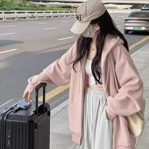 Early autumn sweatshirt jacket for women spring and autumn thin section 2024 early spring new style early spring Korean style sports lazy style cardigan for women