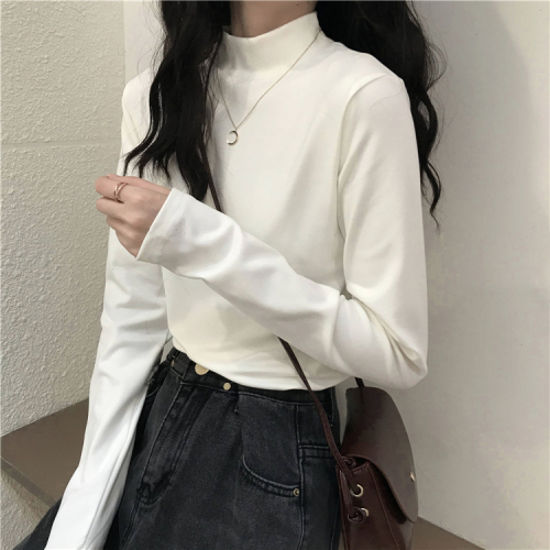 Thickened velvet half-turtle collar long-sleeved inner T-shirt top for women Korean style bottoming shirt