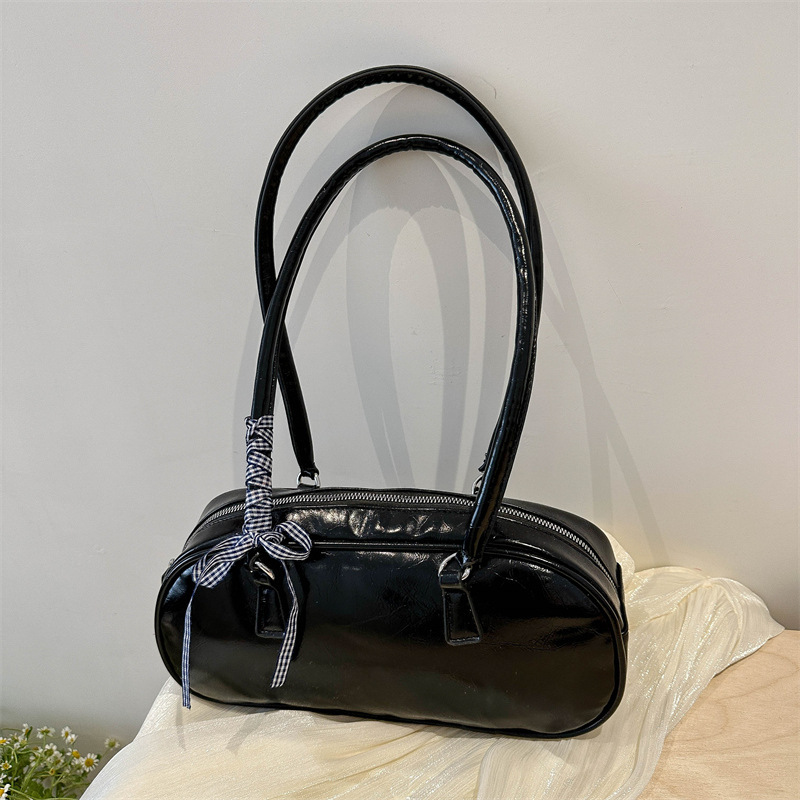 Ballet style bow handheld silver bag for women 2024 new trendy Korean niche underarm bag large capacity bag