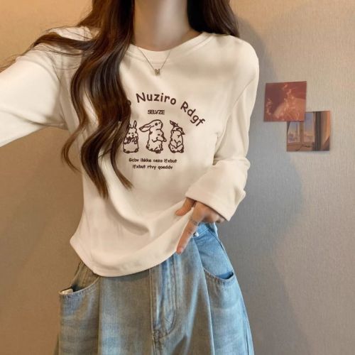 Foreign trade specializes in 95 pure cotton girls' new long-sleeved T-shirts for medium and large children with autumn curved bottoming shirt tops