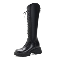 2024 new style European and American boots for women, genuine leather boots, no more than knee thick sole high boots, inner heightening knight boots