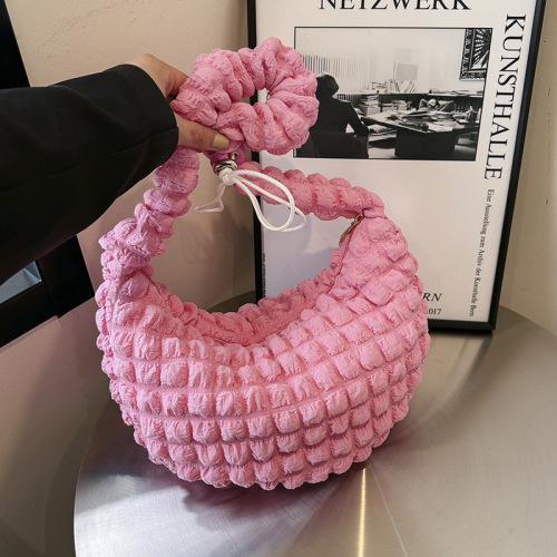 Fashionable cloud pleated bag large capacity tote bag autumn and winter solid color bubble plaid women's bag crossbody shoulder bag foreign trade