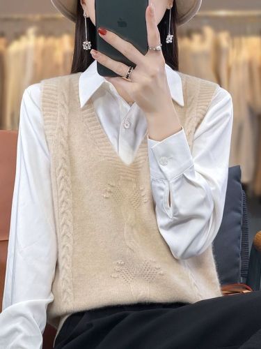 Wool Knitted Vest Vest Women's Waistcoat Spring and Autumn New Sleeveless Bottoming Sweater V-neck Loose Jacket