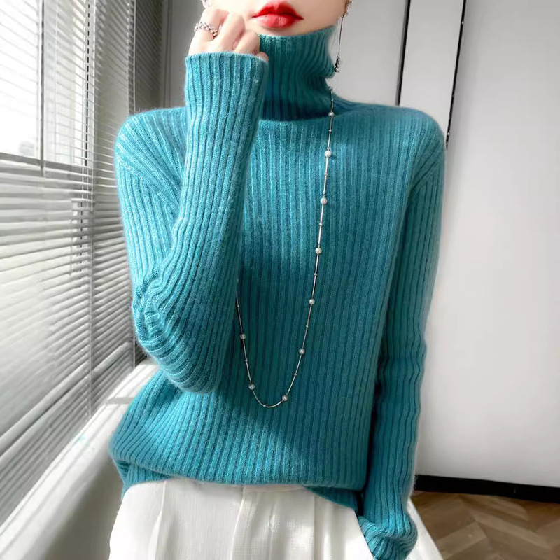 Turtleneck sweater for women in autumn and winter, loose, slim and versatile wool knitted bottoming shirt, new style inner top, trendy