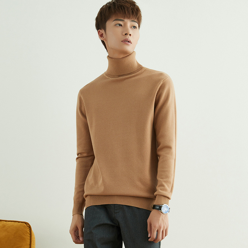 Turtleneck cardigan men's autumn and winter new cashmere sweater thickened sweater men's solid color loose pullover bottoming sweater