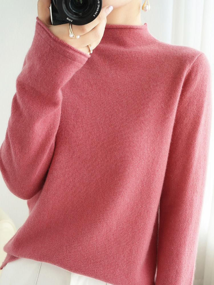 Wool Half Turtle Collar 2024 Autumn and Winter New Women's Short Pullover Korean Style Slim Knitted Bottoming Sweater