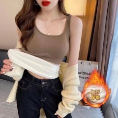 Velvet thickened thermal vest self-heating autumn and winter sleeveless bottoming thermal top for women with chest pad thermal underwear