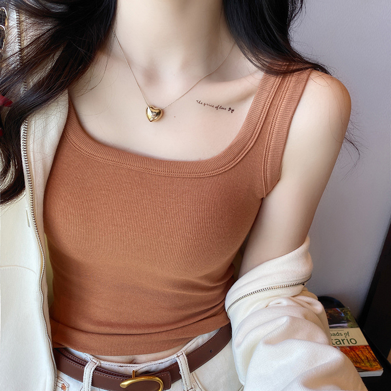 Pure cotton camisole women's inner wear autumn and winter 2024 new square collar cover milky white racer bottoming top