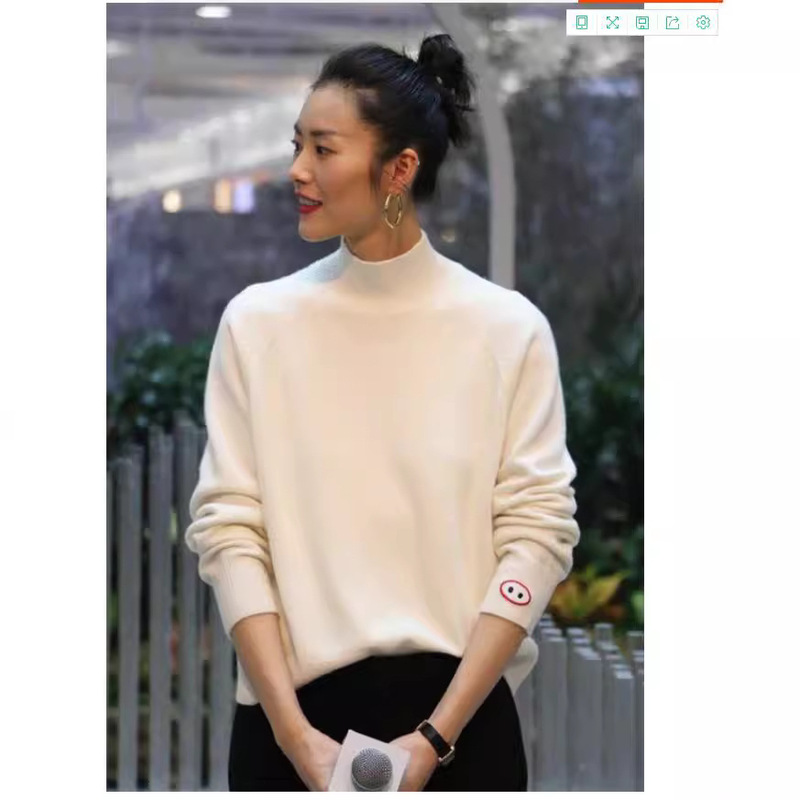 Cashmere women's half turtleneck thickened loose lazy style half turtleneck white sweater