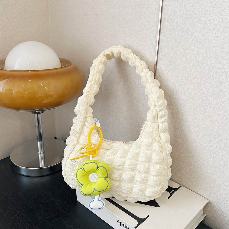 ins Japanese Korean style hobo pleated cloud cloth bag puff cute simple soft bag single shoulder armpit bag for women