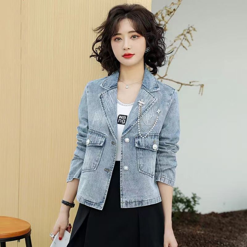 Denim jacket women's short 2024 spring and autumn new Korean version Hong Kong style chic foreign style fashion suit petite top