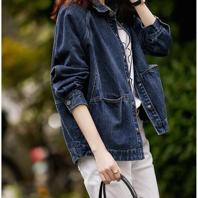 [Ready Stock] Coat Denim Women's Jacket Temperament Age-Reducing Silhouette Versatile Loose Slim Baseball Uniform Women's College Style