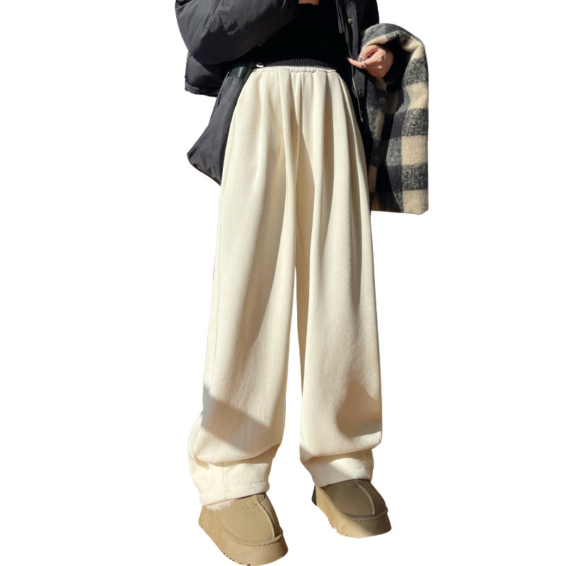 American-style pleated Yamamoto pants for women, high-waisted plus velvet kapok wide-leg pants, narrow straight-leg drapey floor-length casual pants