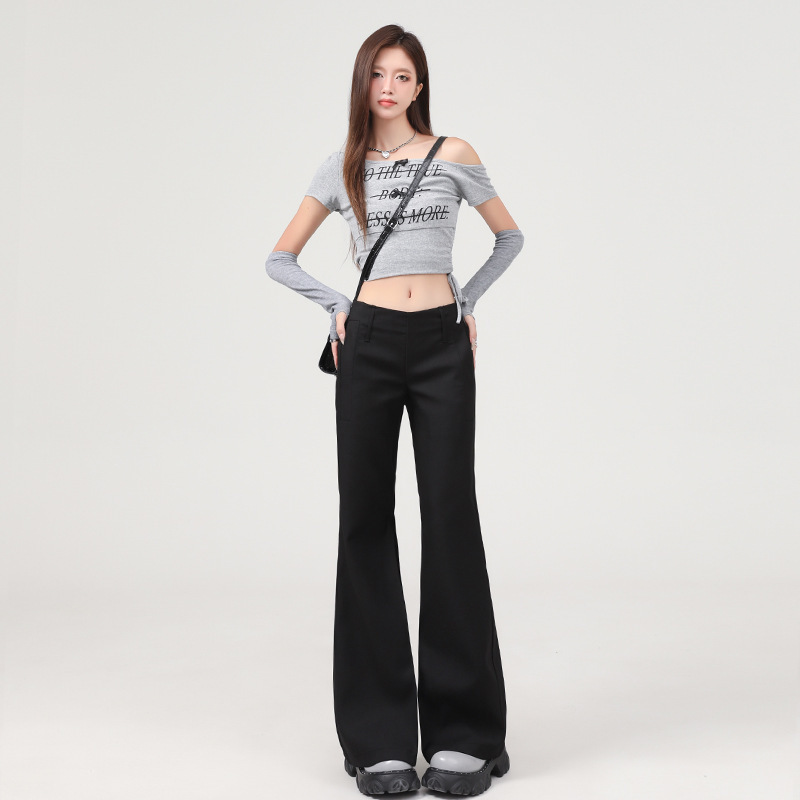 Zhiju#American high street hot girl low waist slightly flared suit pants for women, slimming, pleated design, versatile casual pants