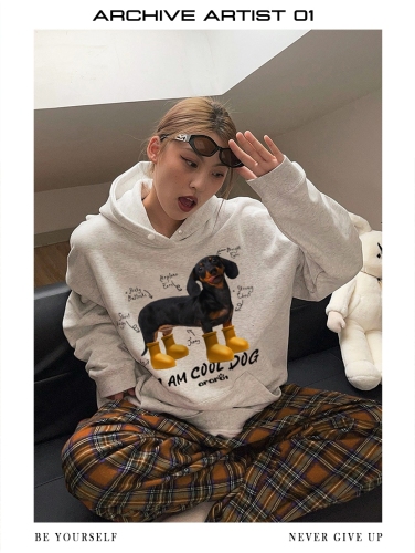 [Tmall/Quality/Thin Style] Heavy Chinese Cotton/Silver Fox Velvet Double-layer Hat Dog Letter Print Sweater