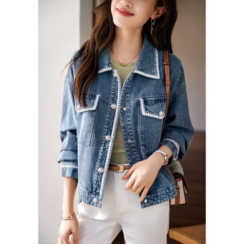 Denim Jacket Women's Spring and Autumn New Fashion Age-Reducing Jacket Ribbon Casual Versatile Top