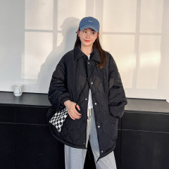 Diamond plaid cotton coat for women in winter 2024 new style loose mid-length cotton coat Korean style thickened cotton jacket