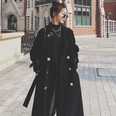 Plus size women's clothing 2024 autumn and winter new fat mm high-end loose woolen coat women's long knee-length woolen coat