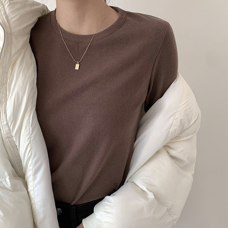 Round neck bottoming shirt for women, versatile warm long-sleeved top, new velvet and thickened autumn and winter German velvet black inner wear