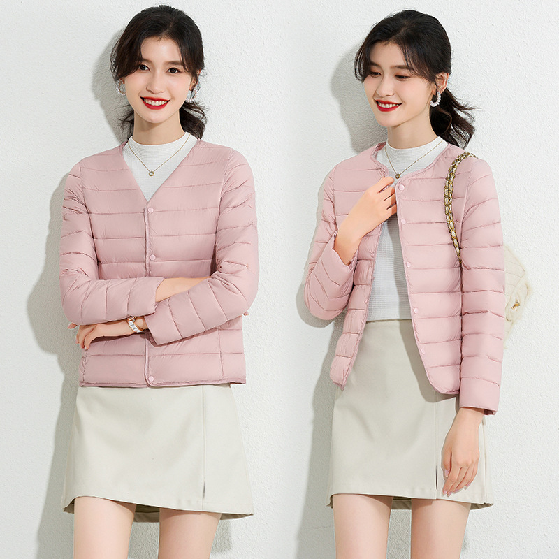Jiangchang down jacket for women, thin, solid color, simple, soft, short, autumn and winter, thin, casual, portable inner liner