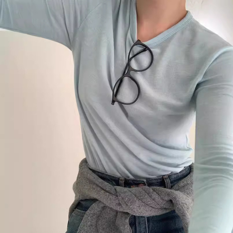 2024 [Now] Han Dongdaemun Spring and Summer New Morandi Color Simple Casual Slimming Bottoming T-shirt Tops for Women