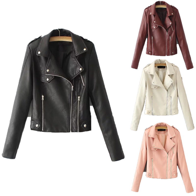 Autumn and winter new products European and American motorcycle jackets Slim short jackets PU women's leather jackets factory direct sales