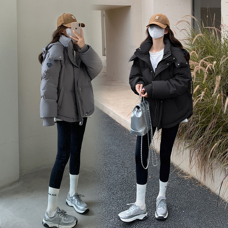Cotton coat women's 2024 winter new Korean style gray love short down cotton coat student large size couple bread coat