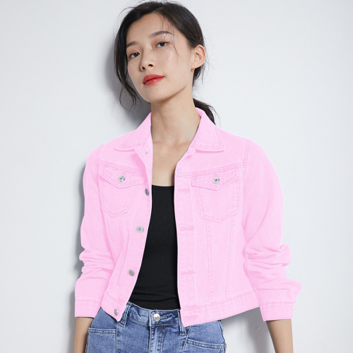 Real shot of denim jacket for women, colorful spring and autumn short top, Korean style college style versatile large size denim jacket