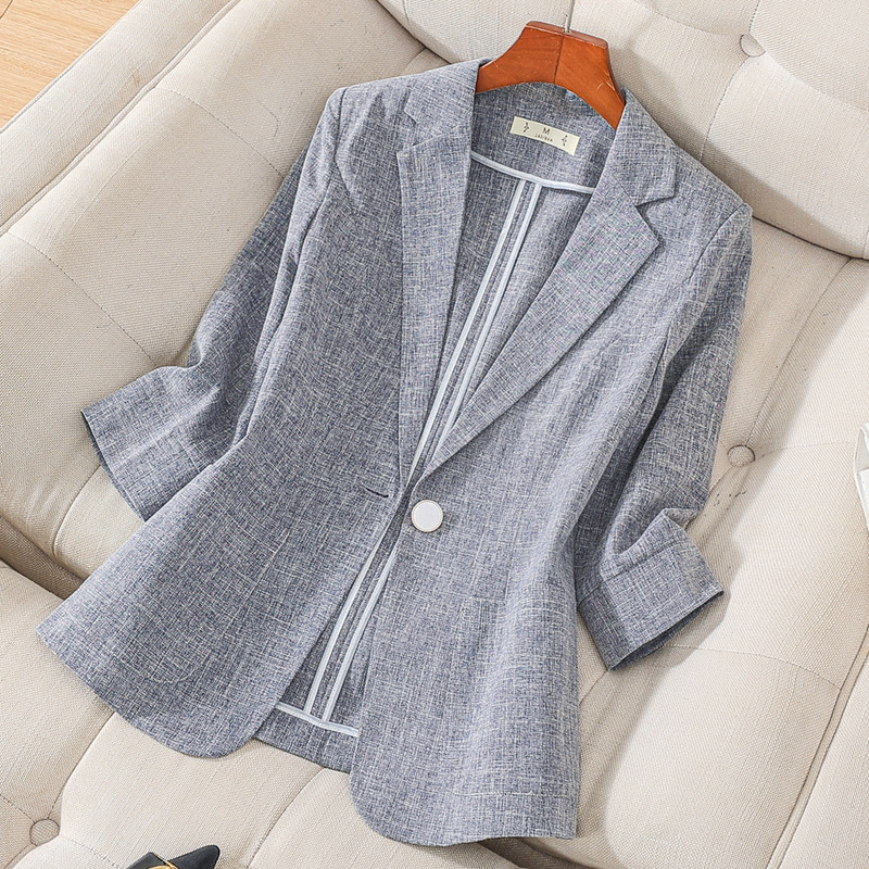 Mid-sleeve short imitation linen suit jacket for women 2024 new Korean style casual temperament small suit top