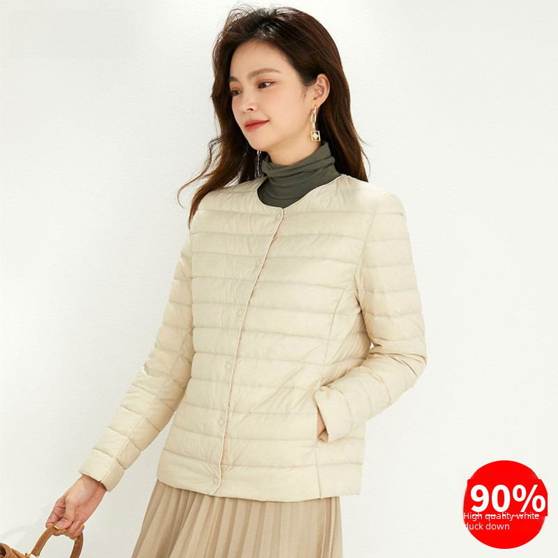 90 down women's liner light and thin down jacket women's Pinghu wholesale outer wear round neck fashion thin section lightweight large size white duck down