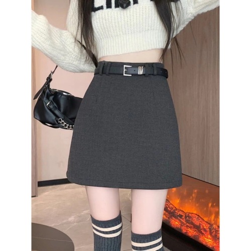 2024 Spring and Autumn New Style Woolen Simple A-Line Skirt Women's High Waist Hip Skirt Anti-Exposed A-Line Woolen Short Skirt