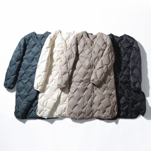 Autumn and winter down jacket for women, new autumn style, thin, mid-length, V-neck, white duck down, casual, light jacket