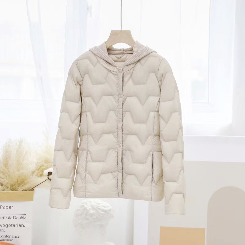 Women's Short Down Jacket Popular Knitted Hoodie Simple Commuting Lightweight Warmth Thin Stand Collar