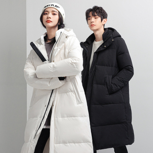 Down jacket men's mid-length knee-length trendy couple's wear winter cold-proof and warm white duck down foreign trade popular jacket