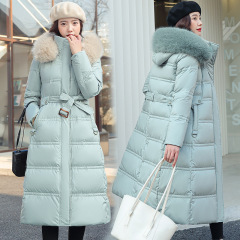 European and American style winter new down-padded coat for women, long over-the-knee large fur collar Korean version slimming belt style coat cotton