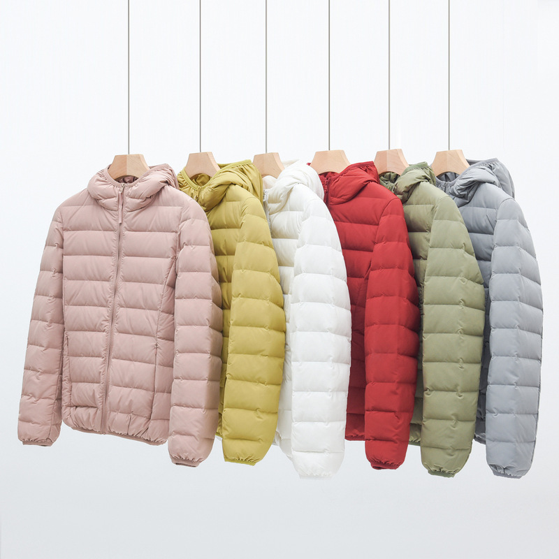 Winter new style seamless one-piece woven light down jacket women's hooded stand-up collar vest 90 white duck down warm jacket