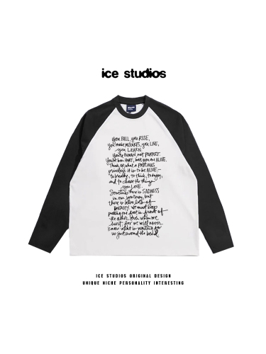 [Tmall/Quality] Tightly combed, heavyweight cotton, yo full-screen lettering printed raglan sleeves long-sleeved T-shirt