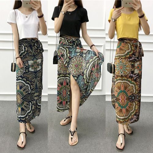 Skirt Floral One Piece Lace Up Skirt Holiday Mid-Length Beach Skirt Dance Skirt Performance Costume for Women