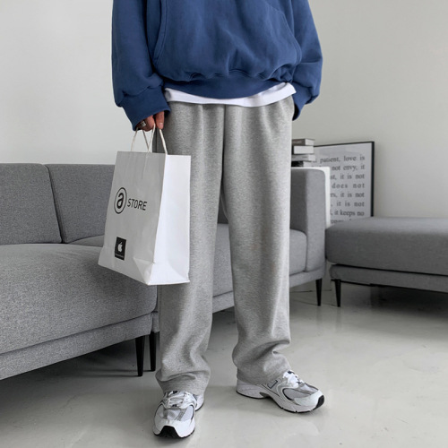 Men's sweatpants spring and autumn Korean style loose straight wide-leg sweatpants versatile pure cotton casual long pants