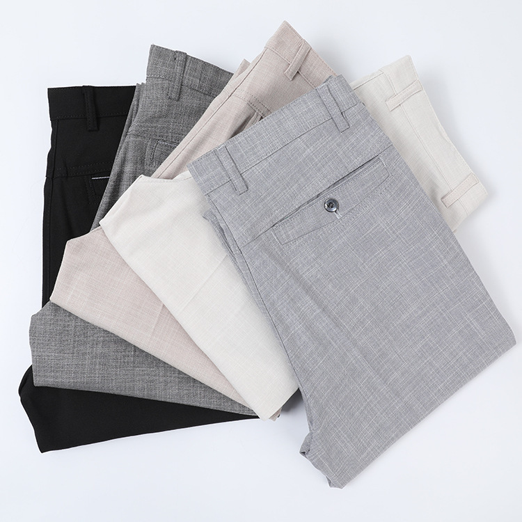 Ice silk linen casual pants men's thin middle-aged and elderly high-waisted straight loose business casual dad pants