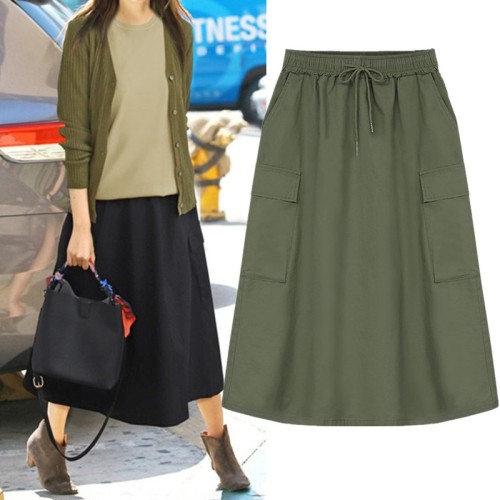 Amazon Independent Station Foreign Trade Women's Clothing Spring and Autumn New Women's Solid Color Casual Large Size Skirt Workwear Skirt