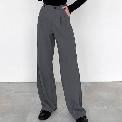 Gray high-waisted straight commuting style draped trousers European and American new autumn fashion foreign trade casual trousers for women