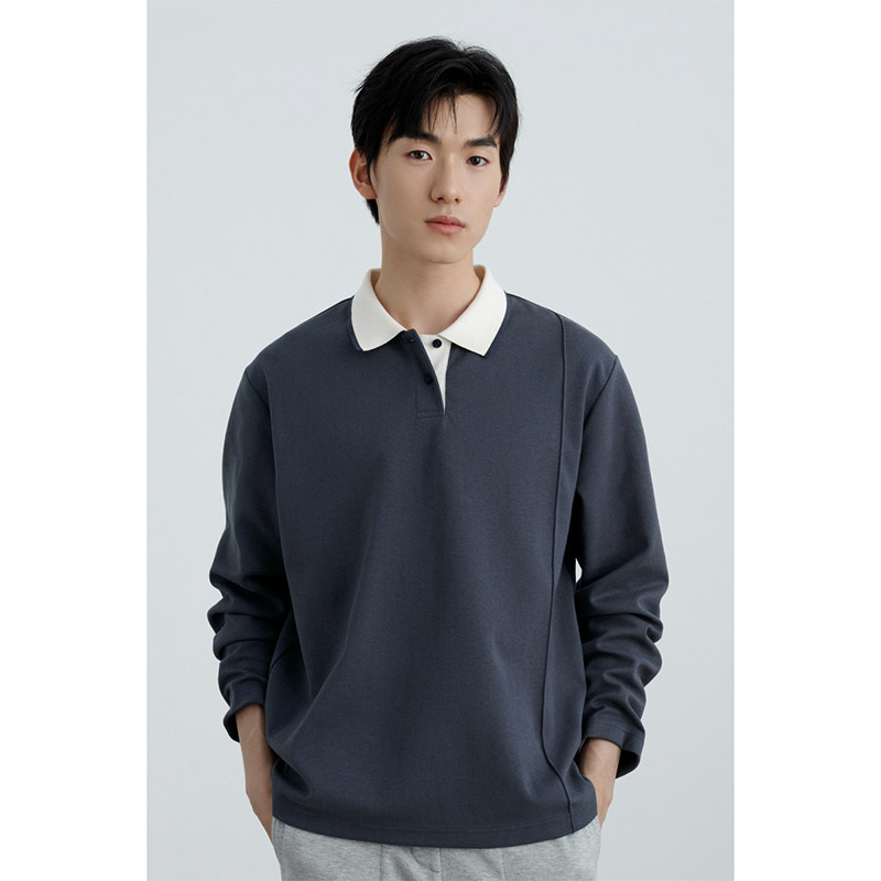 Lapel sweatshirt men's spring and autumn oversize2024 new men's contrast color matching handsome long-sleeved bottoming shirt