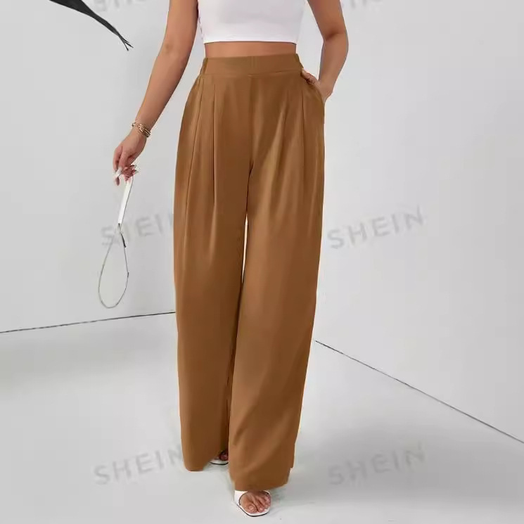 2024 Women's Fashion European and American Cross-Border Hot Style Women's Hot Wide Leg Pants Drapey High Waist Slim Casual Pants