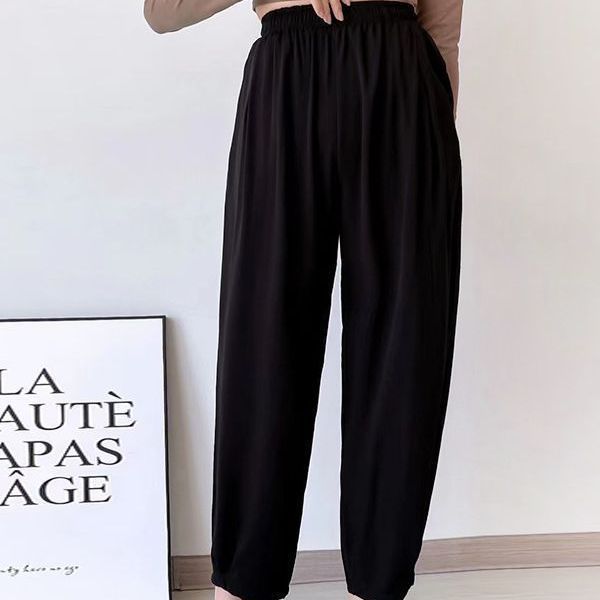 Cotton silk loose casual pants for women, thin style that can be worn outside, artificial cotton pocket anti-mosquito pants, banana pants, leggings pants