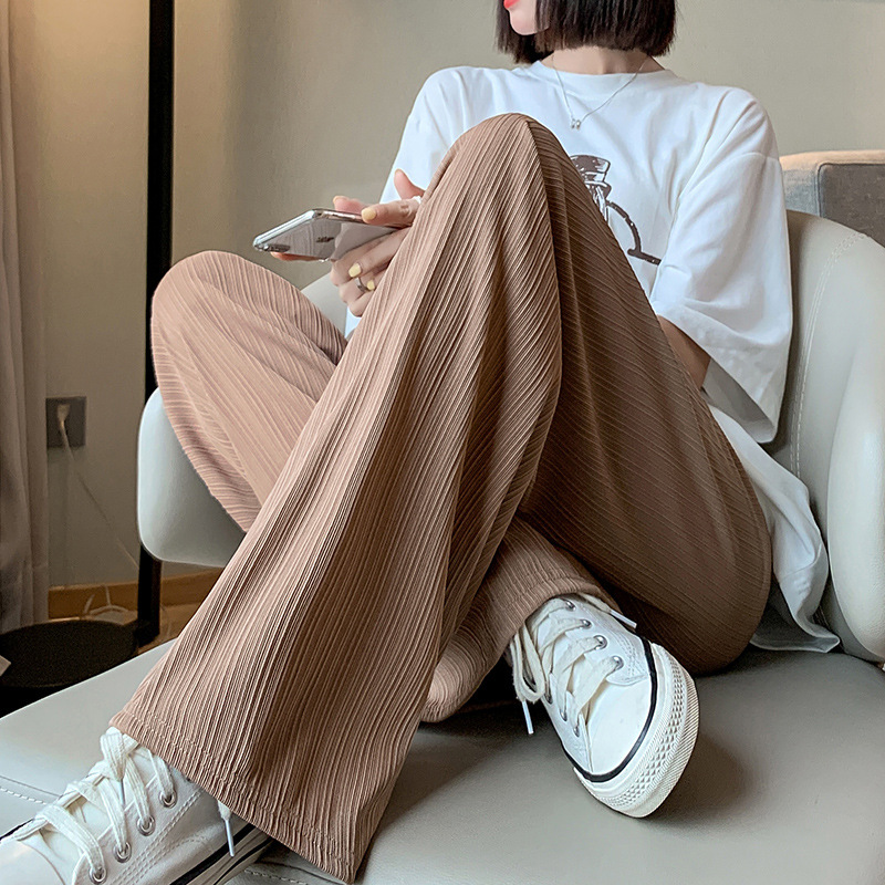 Ice silk wide-leg pants for women in spring and autumn thin chiffon high-waist drape loose straight slim casual floor-length trousers