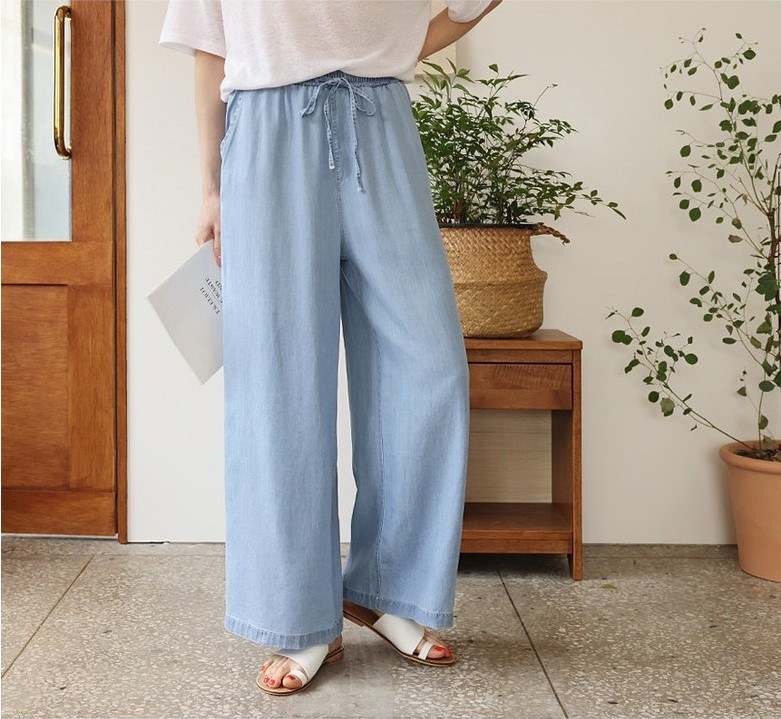 Tencel jeans women's 2024 Japanese and Korean new thin high-waist slim straight casual ice silk wide-leg pants