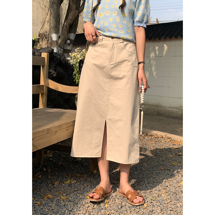 Macaron denim skirt for women Korean style slit mid-length skirt for small people