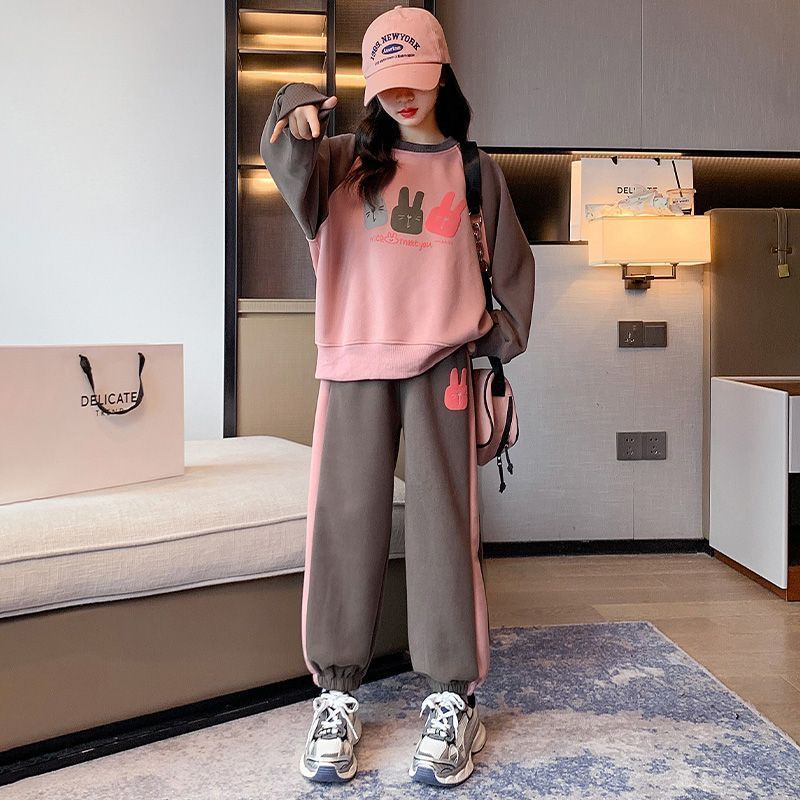 Girls' Autumn Clothes Set 2023 New Big Children's Girls Autumn Clothes Children's Clothes Fashionable Sports and Casual Single Sweatshirts